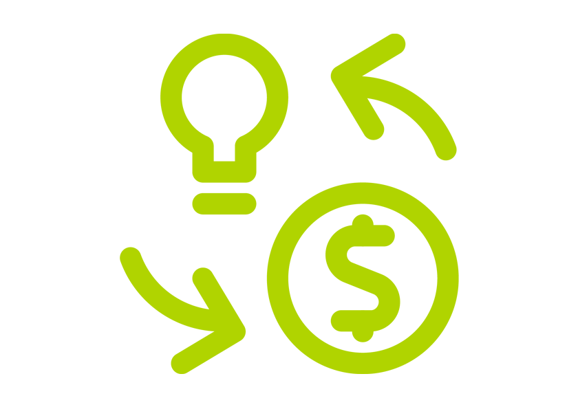 A lightbulb pointing at money pointing at the lightbulb